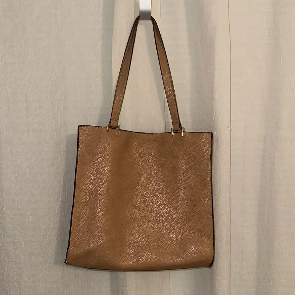 Steve Madden Tan Brown Faux Leather with Gold Tone Hardware Tote Bag Purse
